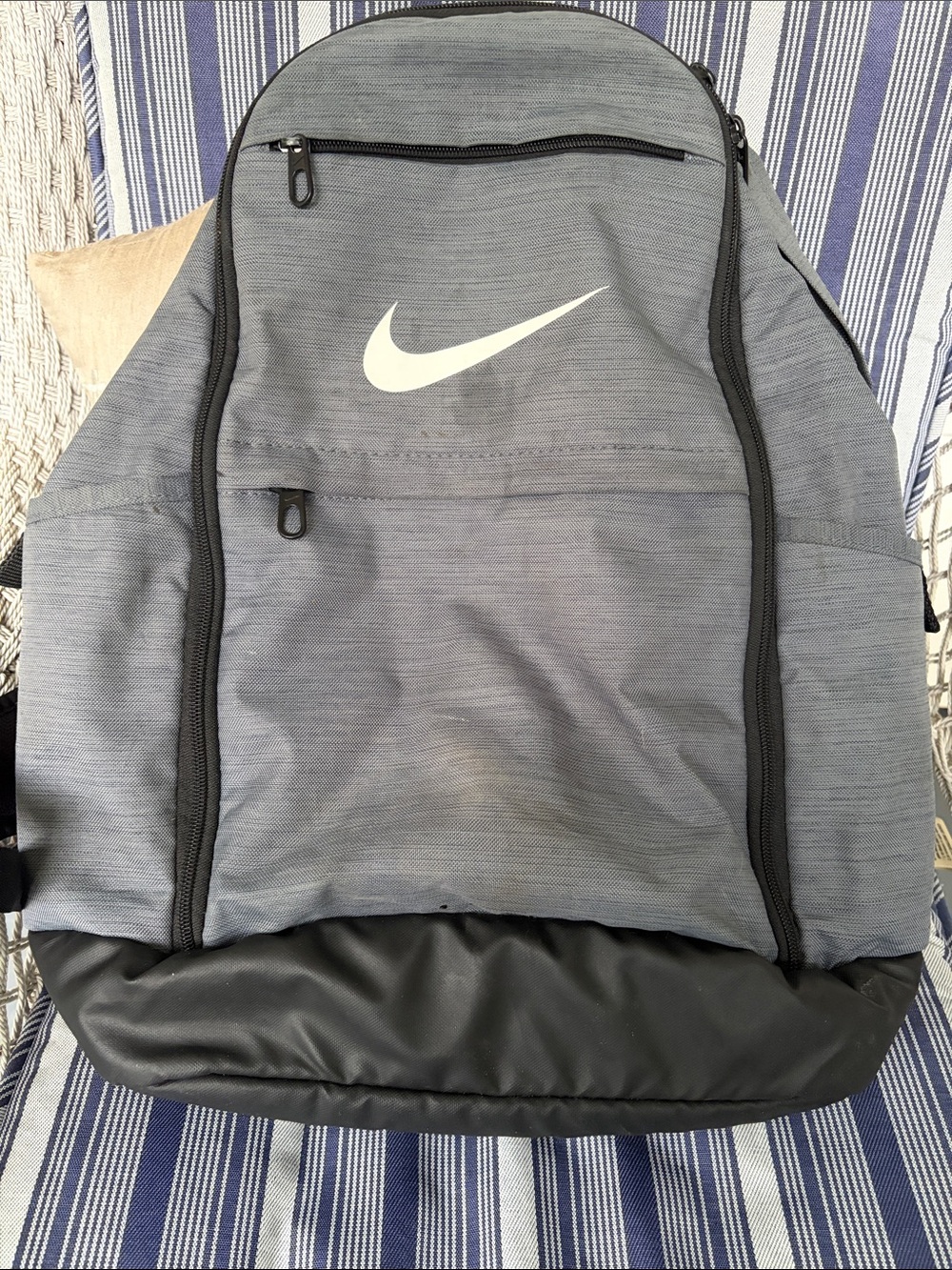 Nike Grey and Black Backpack with White Swoosh Logo